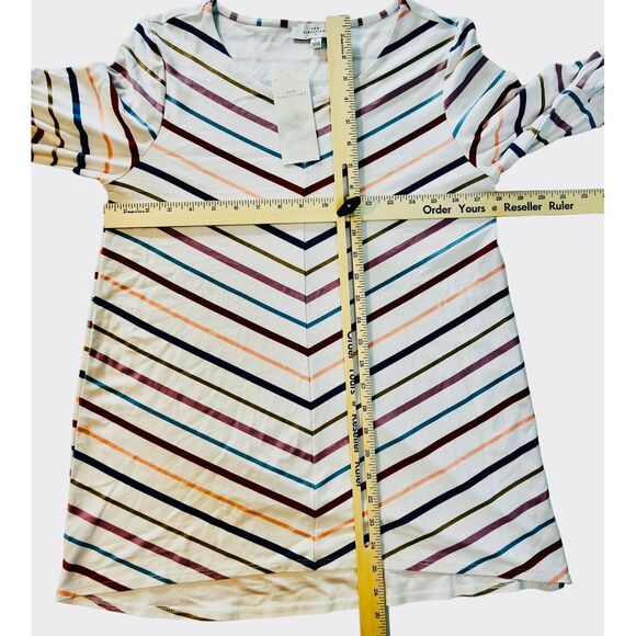 New Direction NWT Polished Julianna Crepe Blouse Top Qtr Ruffle Sleeve Striped - Picture 7 of 8